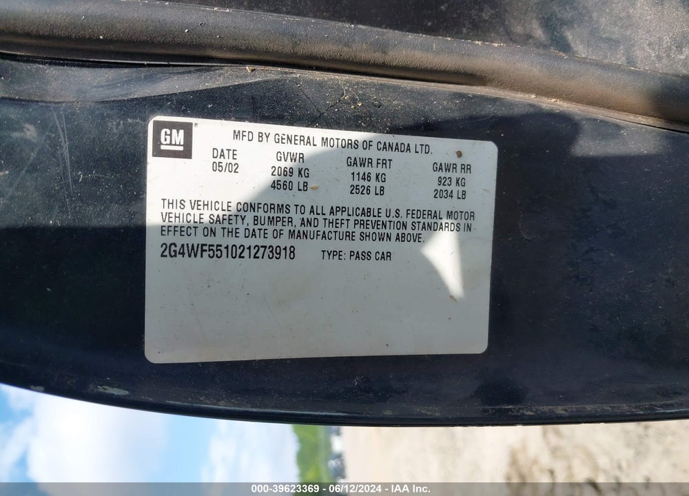 2002 BUICK REGAL GS VIN: 2G4WF551021273918