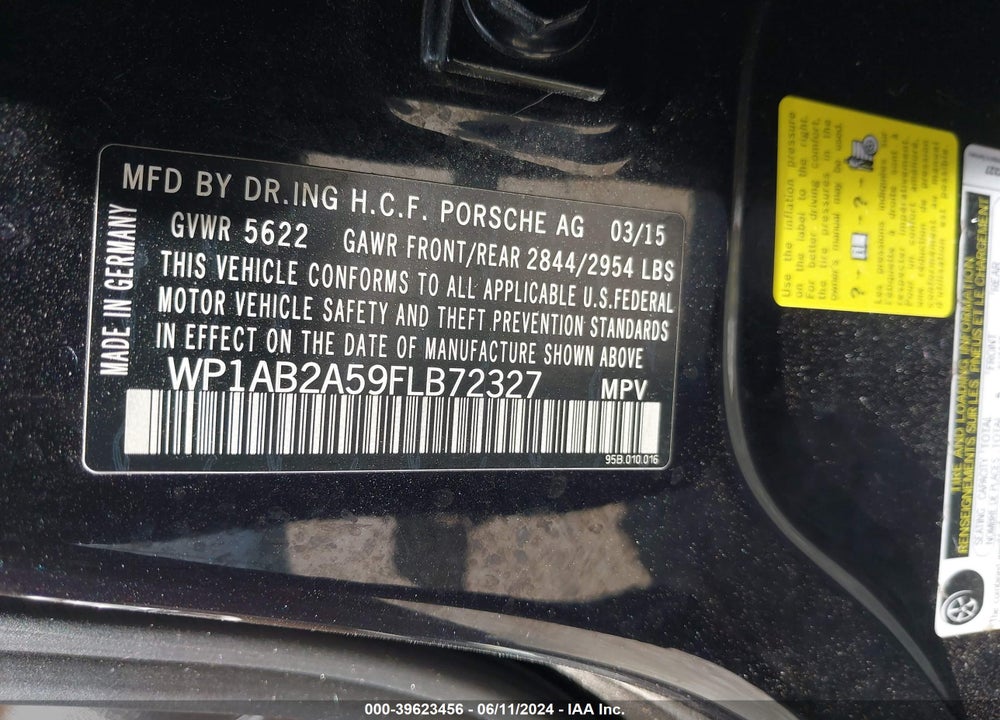 2015 PORSCHE MACAN S VIN: WP1AB2A59FLB72327