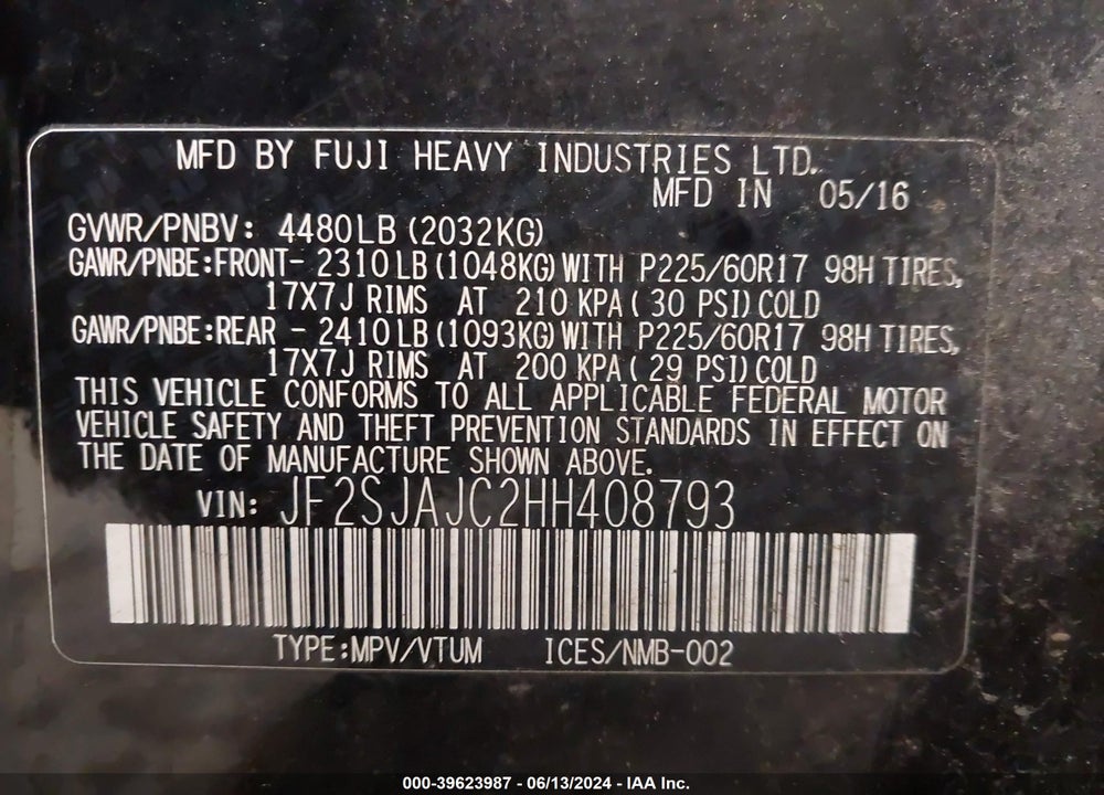 2017 SUBARU FORESTER 2.5I LIMITED VIN: JF2SJAJC2HH408793