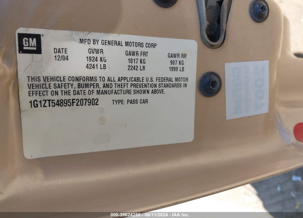 2005 CHEVROLET MALIBU LS VIN: 1G1ZT54895F207902