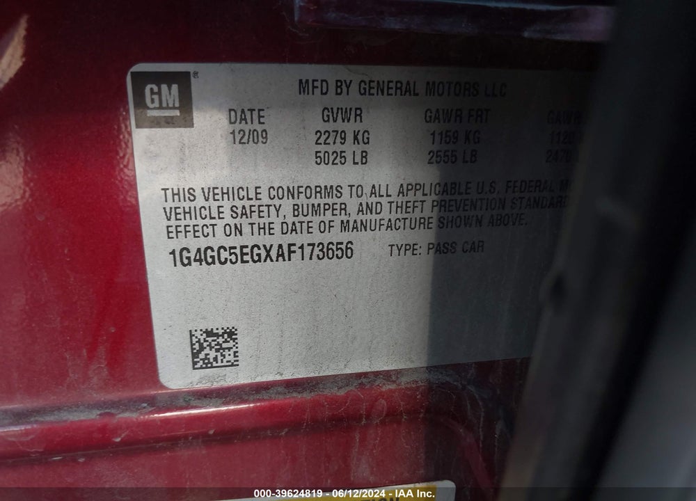2010 BUICK LACROSSE CXL VIN: 1G4GC5EGXAF173656