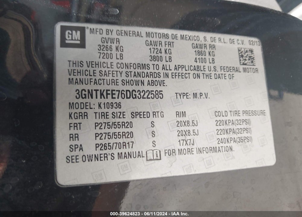 2013 CHEVROLET AVALANCHE LT VIN: 3GNTKFE76DG322585