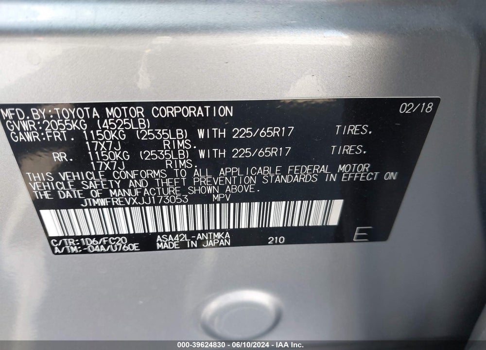 2018 TOYOTA RAV4 XLE VIN: JTMWFREVXJJ173053