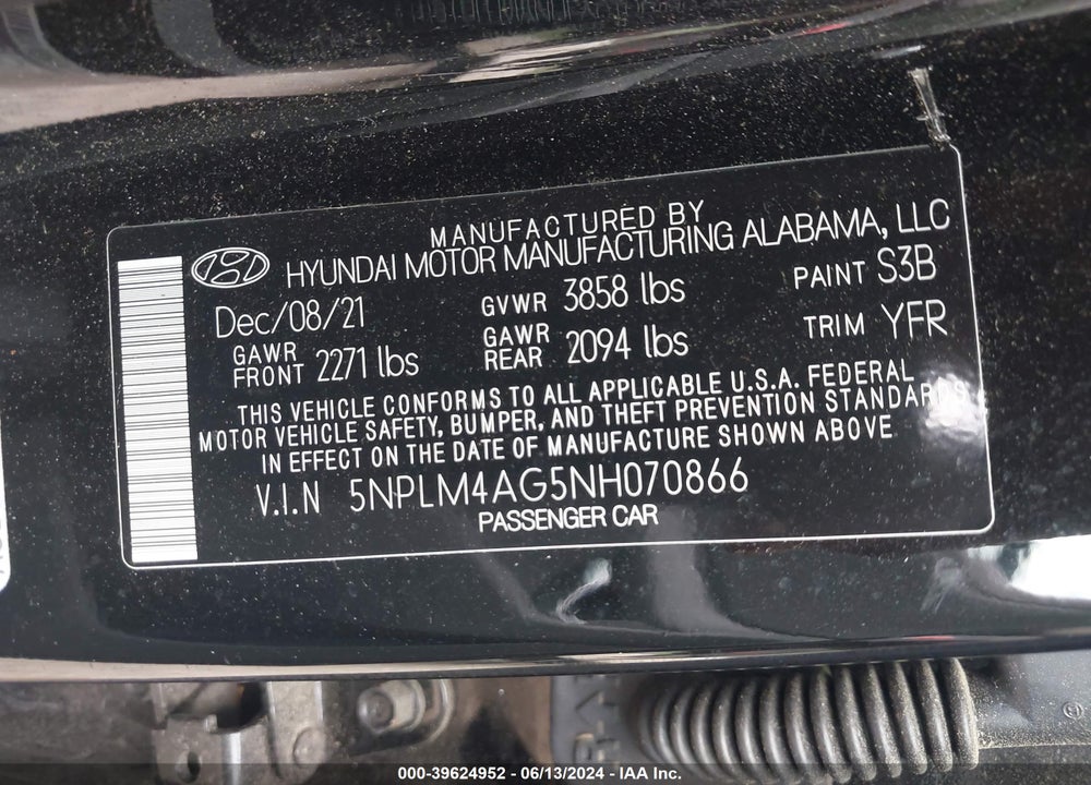 2022 HYUNDAI ELANTRA SEL VIN: 5NPLM4AG5NH070866