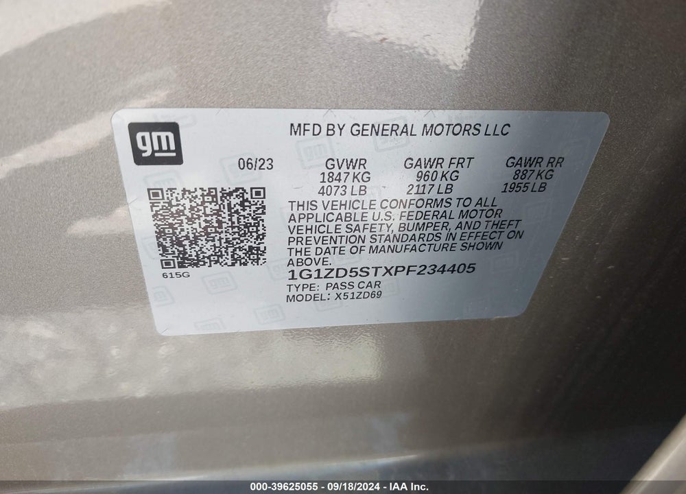 2023 CHEVROLET MALIBU FWD 1LT VIN: 1G1ZD5STXPF234405