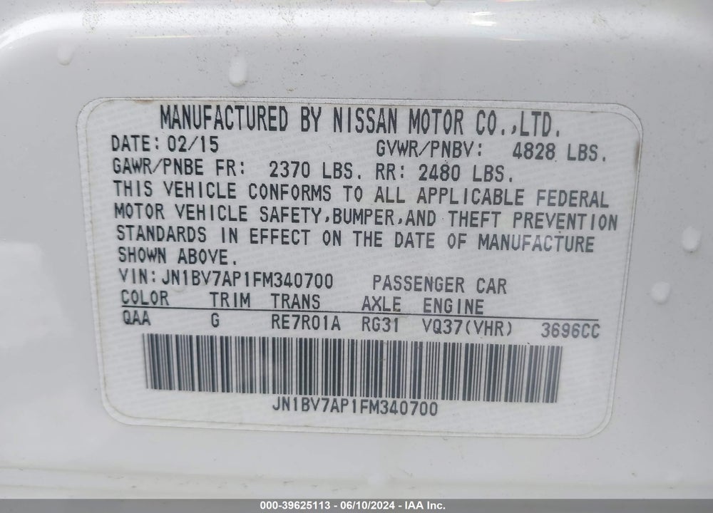 2015 INFINITI Q50 PREMIUM VIN: JN1BV7AP1FM340700