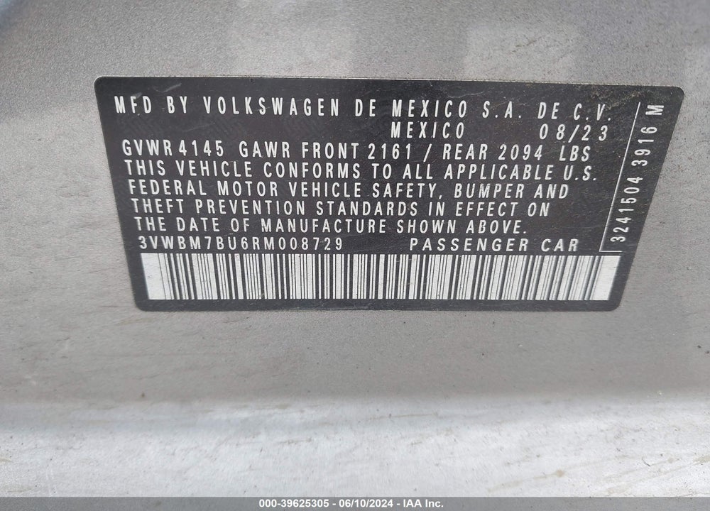 2024 VOLKSWAGEN JETTA 1.5T SPORT VIN: 3VWBM7BU6RM008729