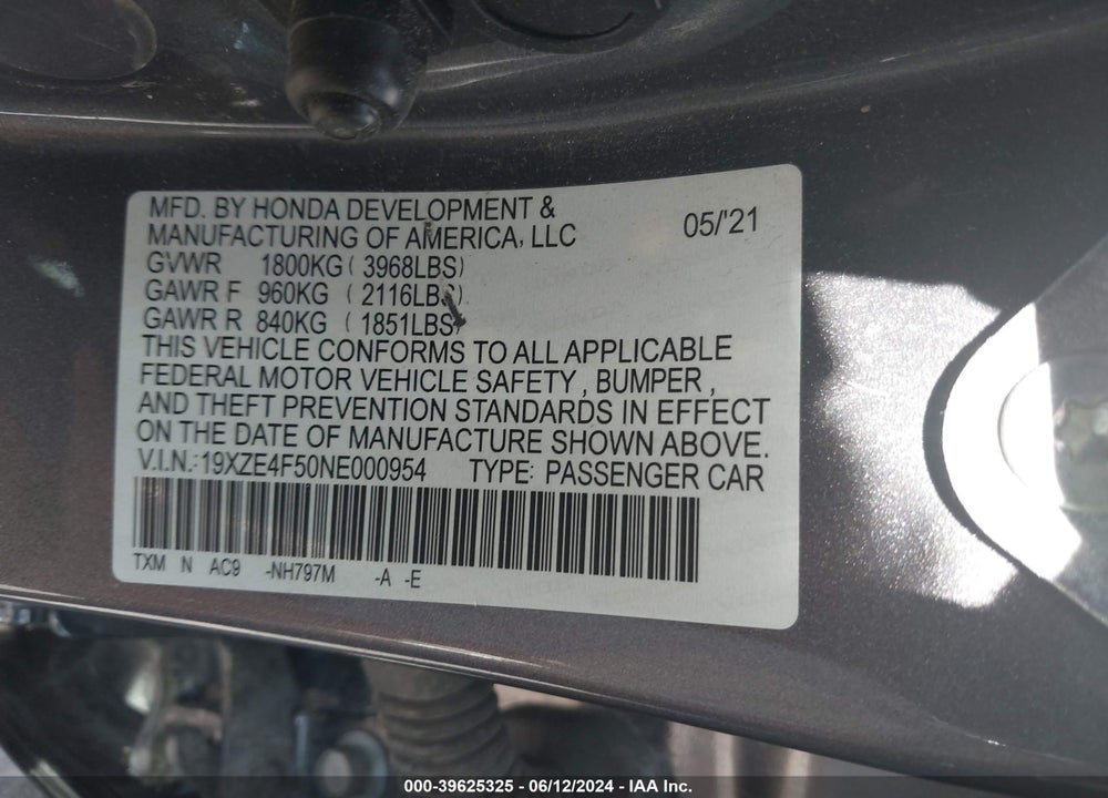 2022 HONDA INSIGHT EX VIN: 19XZE4F50NE000954