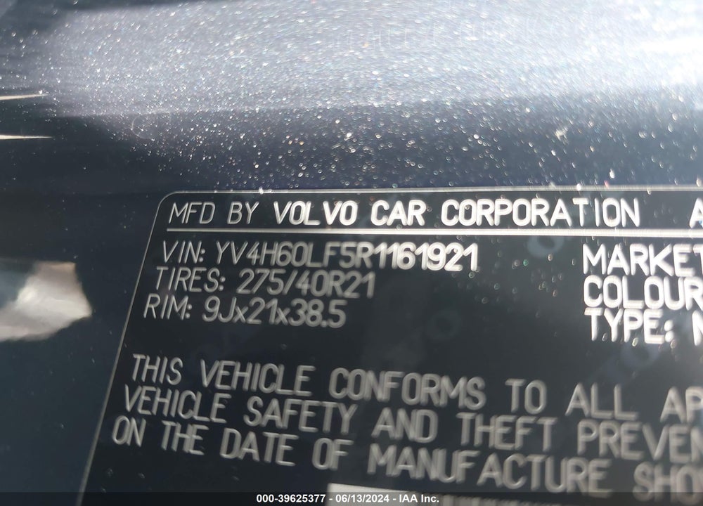 2024 VOLVO XC90 RECHARGE PLUG-IN HYBRID T8 ULTIMATE 6-SEATER VIN: YV4H60LF5R1161921