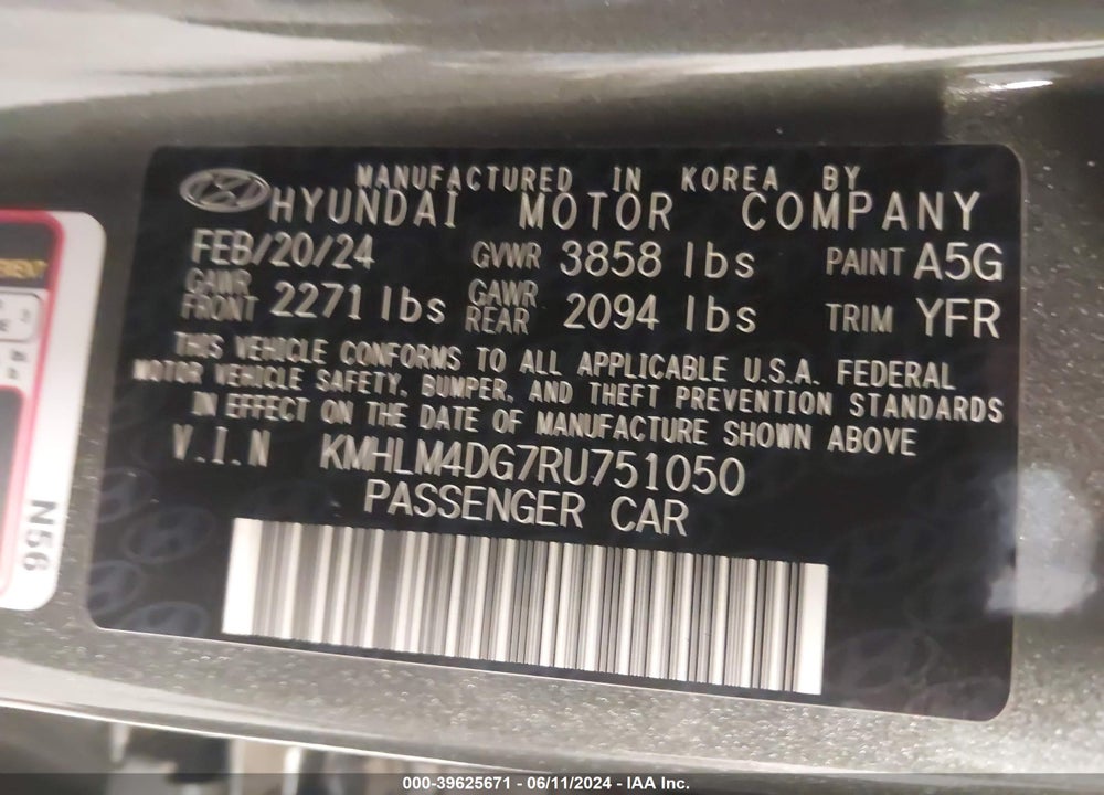 2024 HYUNDAI ELANTRA SEL VIN: KMHLM4DG7RU751050