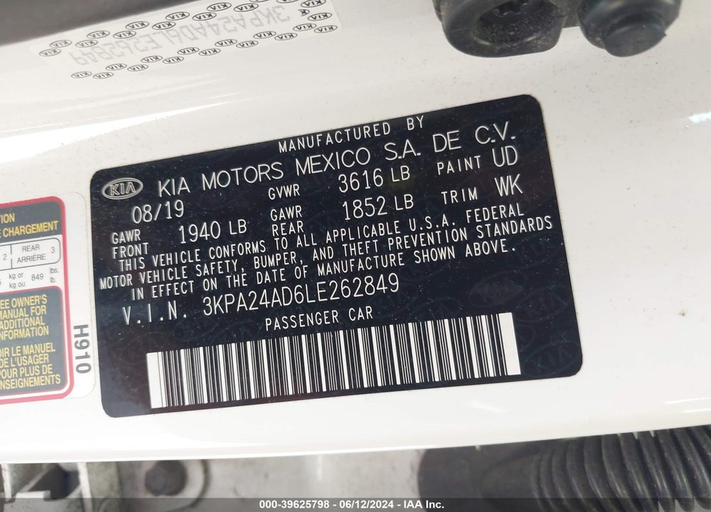 2020 KIA RIO LX VIN: 3KPA24AD6LE262849