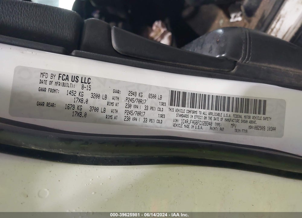 2015 JEEP GRAND CHEROKEE LAREDO VIN: 1C4RJFAG6FC129340