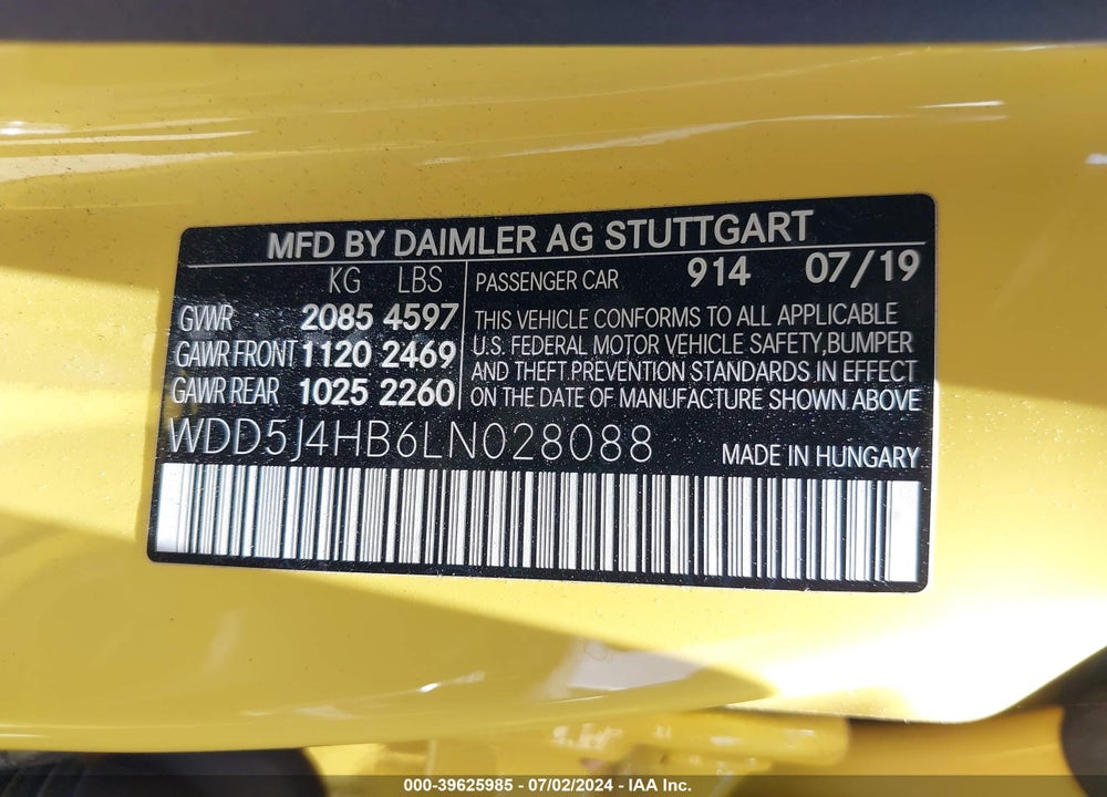 2020 MERCEDES-BENZ CLA 250 4MATIC VIN: WDD5J4HB6LN028088