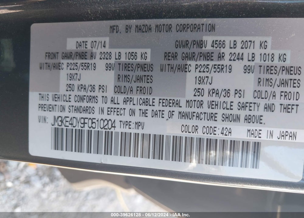 2015 MAZDA CX-5 GRAND TOURING VIN: JM3KE4DY9F0510204
