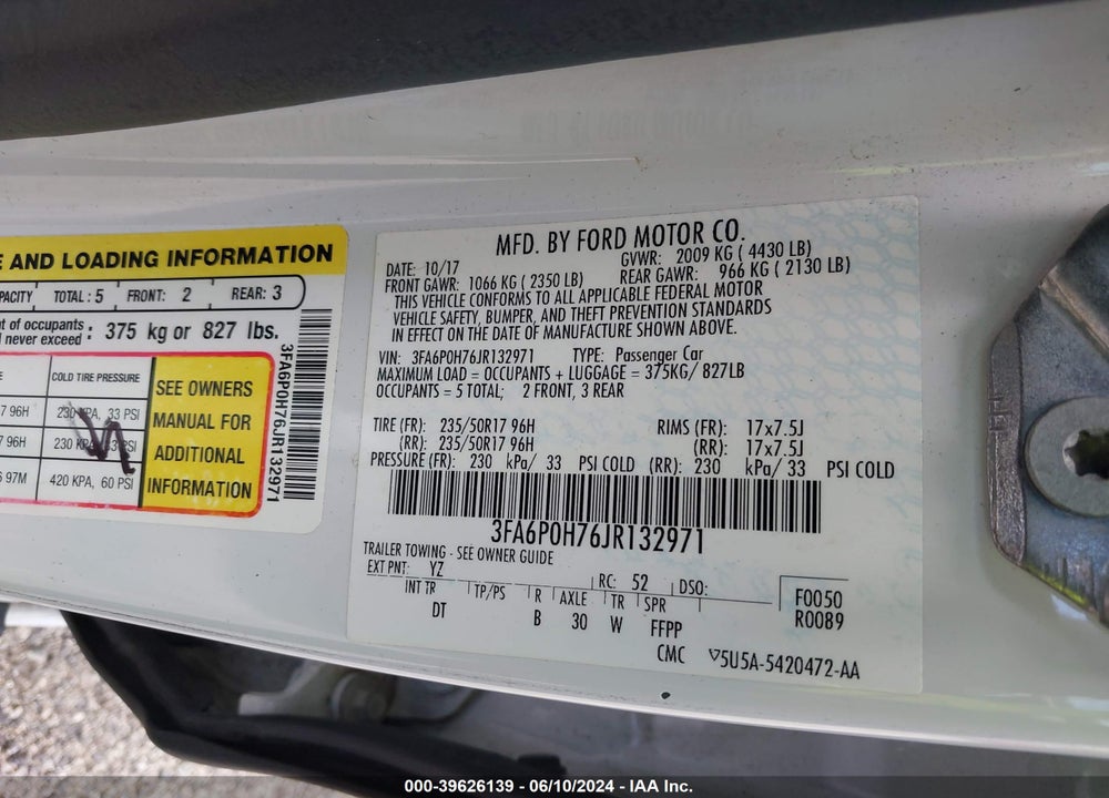 2018 FORD FUSION SE VIN: 3FA6P0H76JR132971