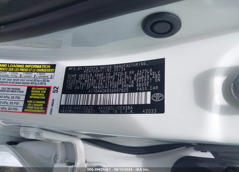 2025 TOYOTA CAMRY SE VIN: 4T1DAACK6SU007625