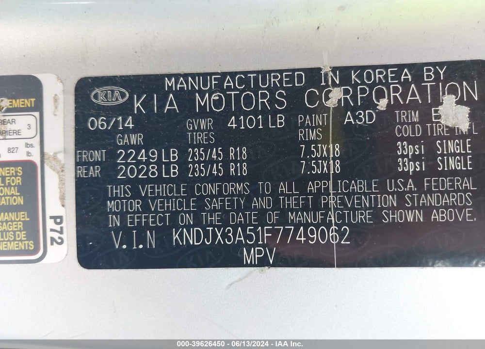2015 KIA SOUL VIN: KNDJX3A51F7749062