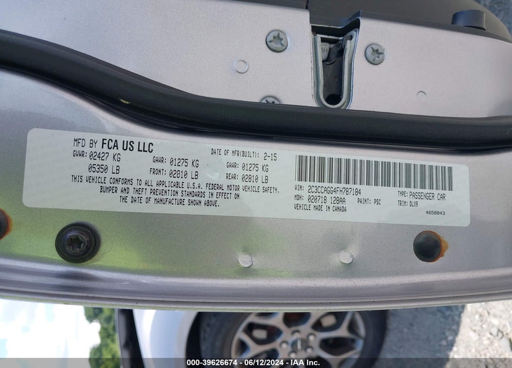 2015 CHRYSLER 300 VIN: 2C3CCAGG4FH787184