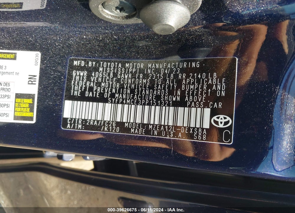2023 TOYOTA COROLLA SE VIN: 5YFP4MCE3PP151321
