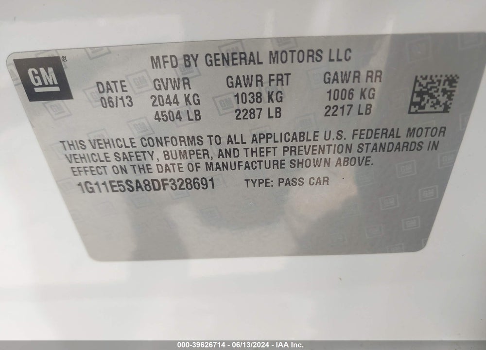 2013 CHEVROLET MALIBU 2LT VIN: 1G11E5SA8DF328691