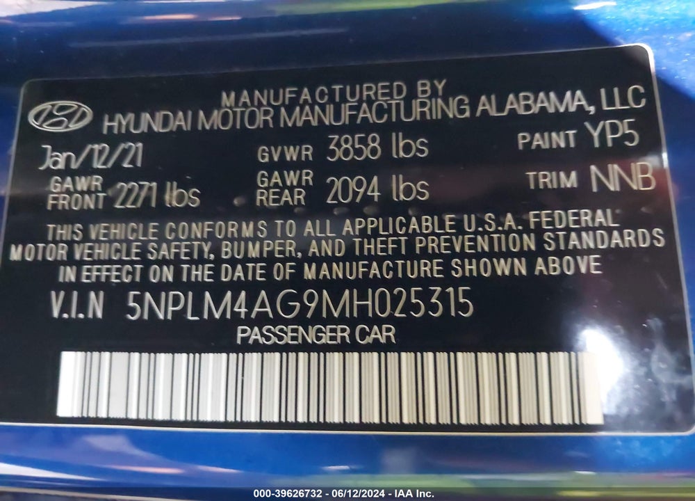 2021 HYUNDAI ELANTRA SEL VIN: 5NPLM4AG9MH025315