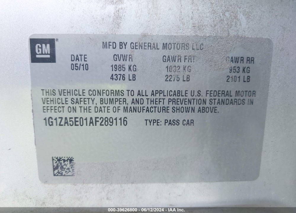 2010 CHEVROLET MALIBU LS VIN: 1G1ZA5E01AF289116