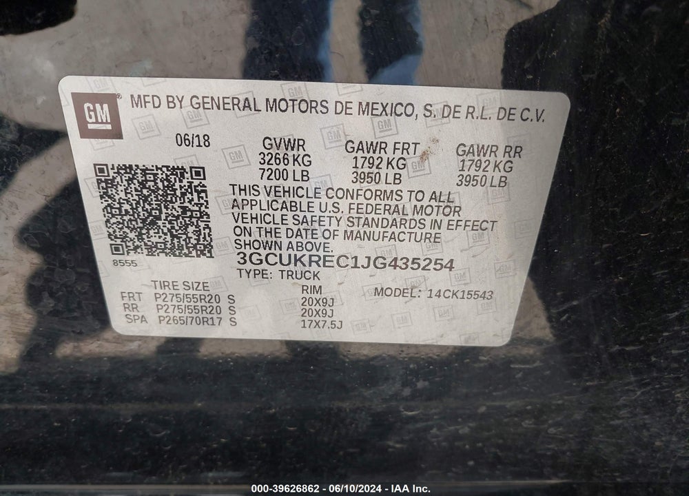 2018 CHEVROLET SILVERADO 1500 2LT VIN: 3GCUKREC1JG435254