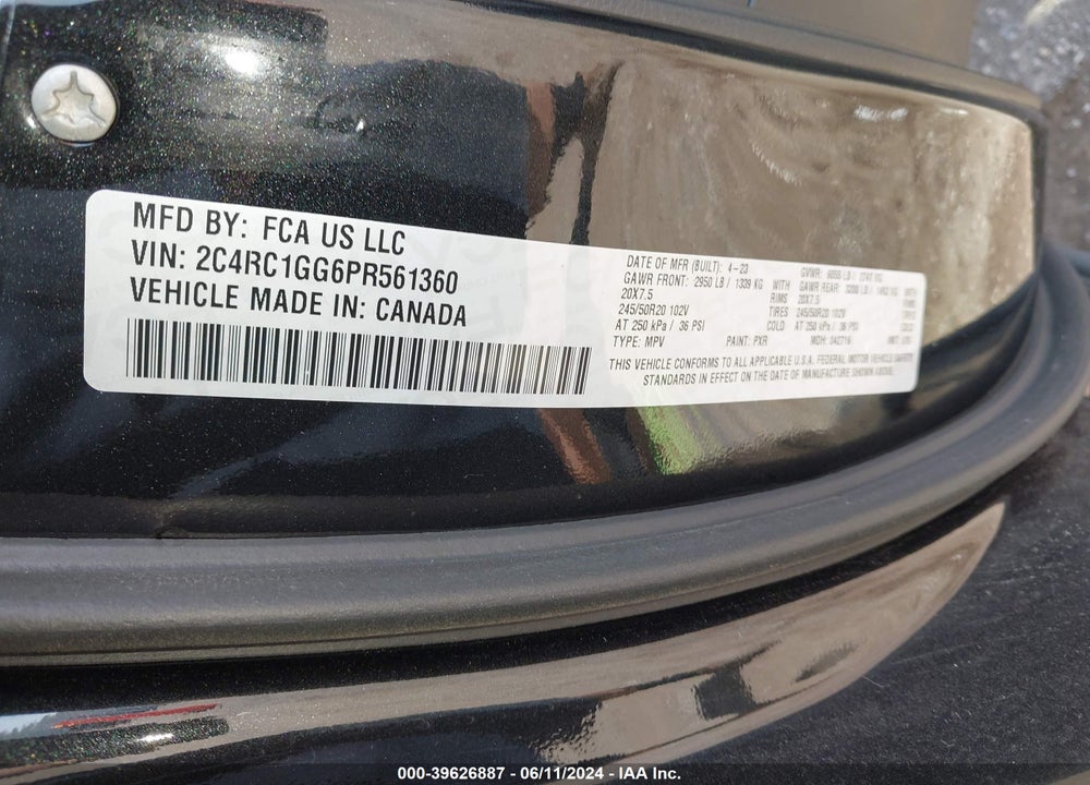 2023 CHRYSLER PACIFICA LIMITED VIN: 2C4RC1GG6PR561360