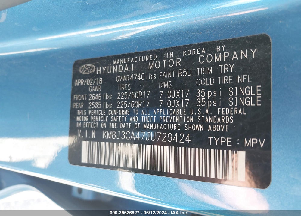 2018 HYUNDAI TUCSON SEL VIN: KM8J3CA47JU729424