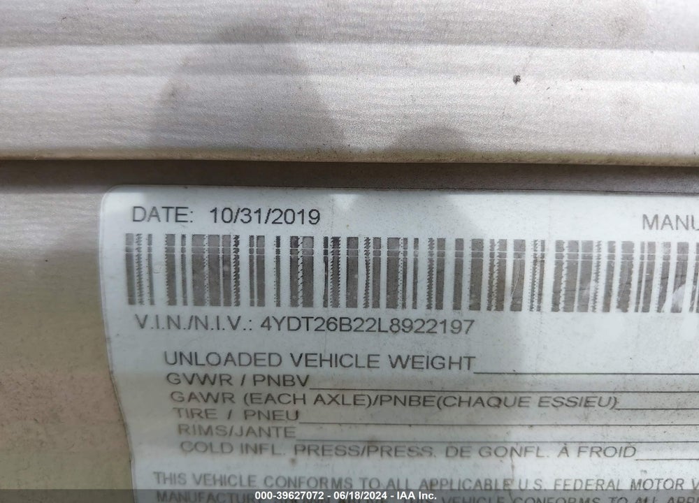 2020 ASPEN TRL 26BH VIN: 4YDT26B22L8922197