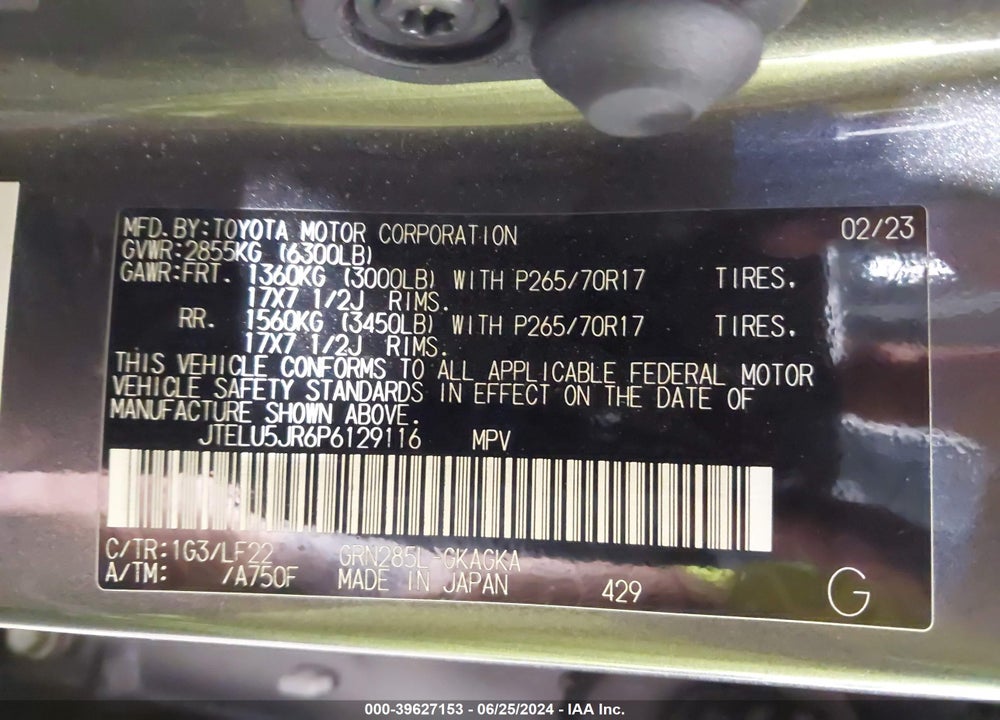 2023 TOYOTA 4RUNNER TRD PRO VIN: JTELU5JR6P6129116