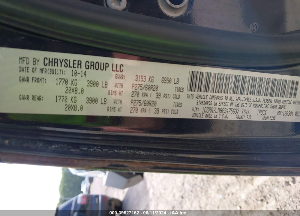 2014 RAM 1500 BIG HORN VIN: 1C6RR7LM9ES475637
