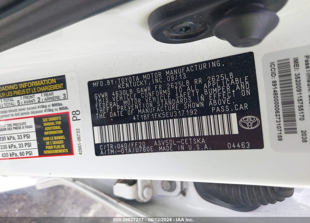 2014 TOYOTA CAMRY SE SPORT VIN: 4T1BF1FK5EU317192