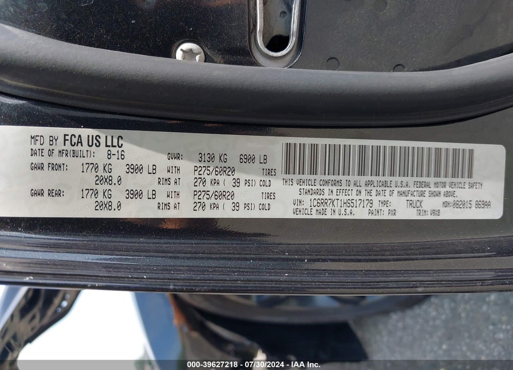 2017 RAM 1500 EXPRESS 4X4 5'7 BOX VIN: 1C6RR7KT1HS517179