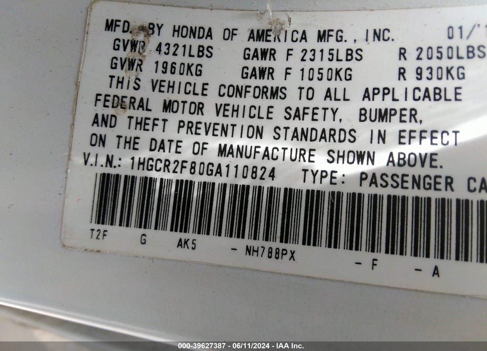 2016 HONDA ACCORD EX-L VIN: 1HGCR2F80GA110824