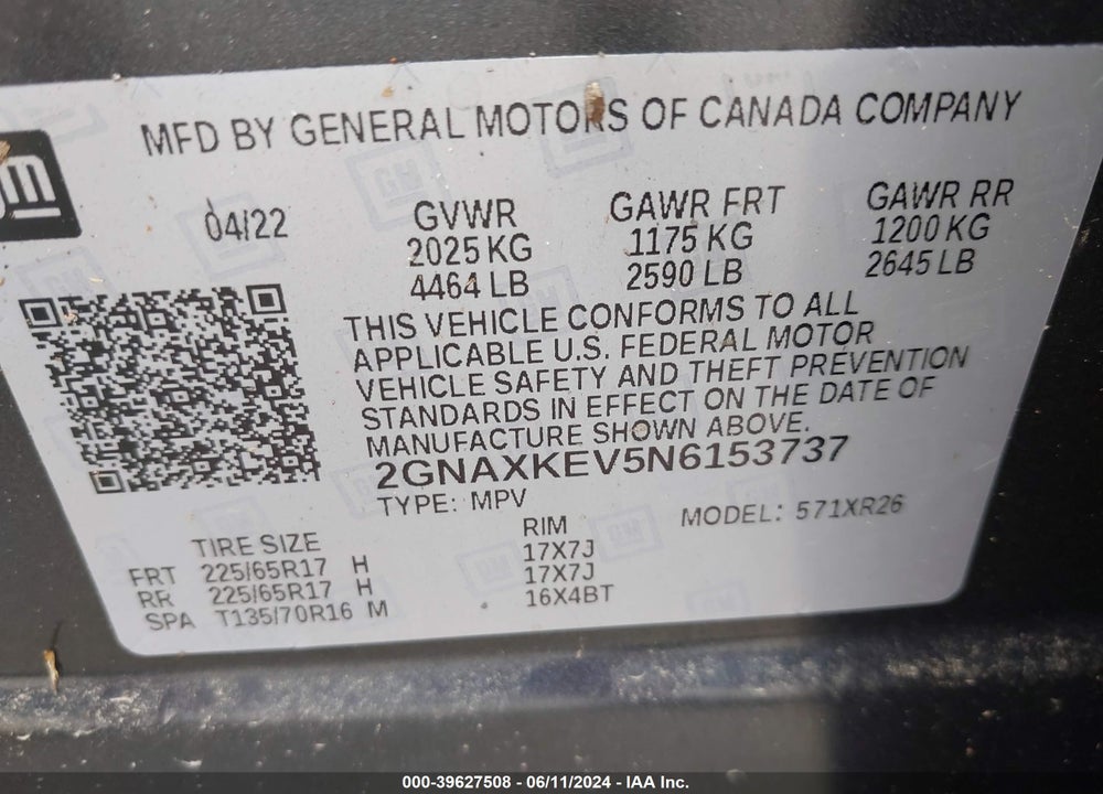 2022 CHEVROLET EQUINOX FWD LT VIN: 2GNAXKEV5N6153737