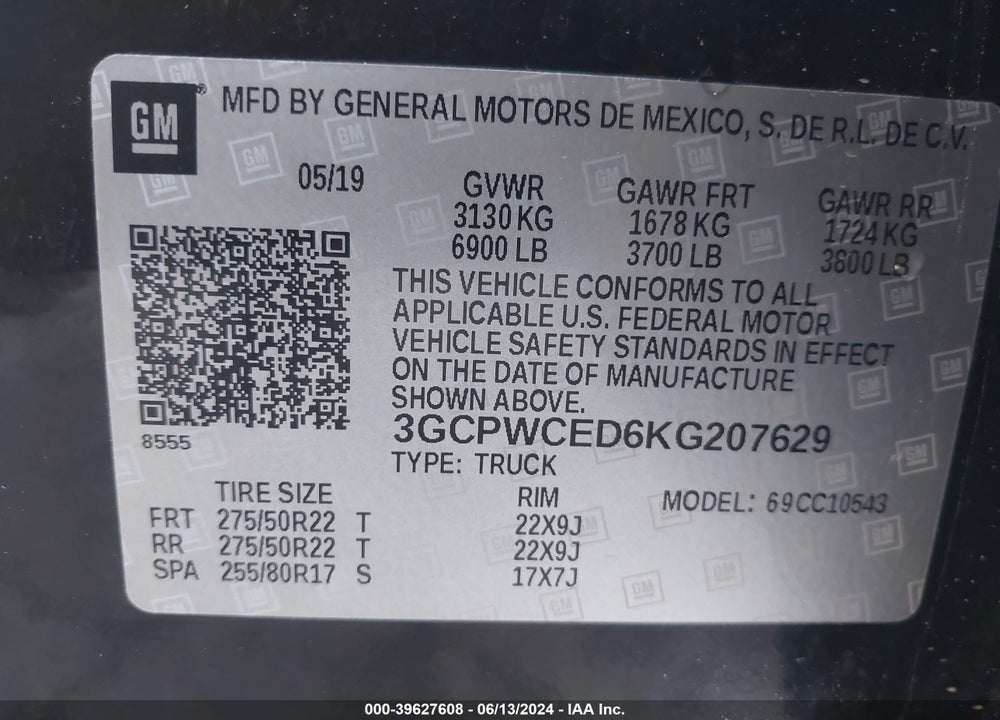 2019 CHEVROLET SILVERADO 1500 LT VIN: 3GCPWCED6KG207629