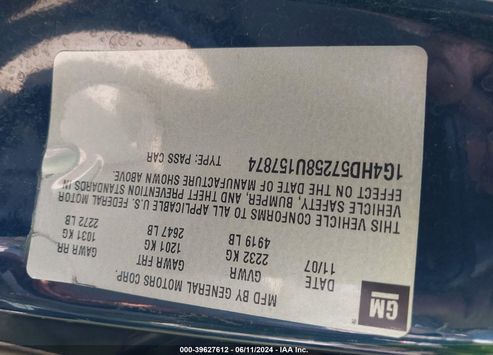 2008 BUICK LUCERNE CXL VIN: 1G4HD57258U157874
