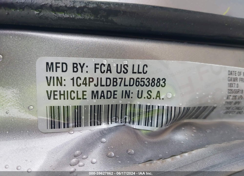 2020 JEEP CHEROKEE LIMITED FWD VIN: 1C4PJLDB7LD653883
