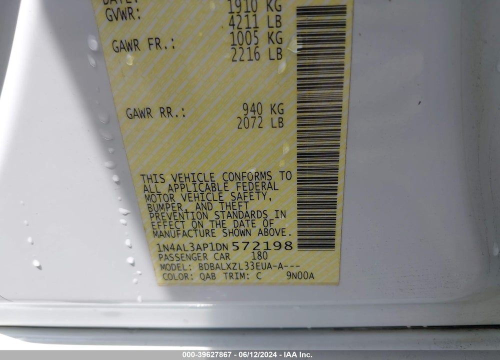 2013 NISSAN ALTIMA 2.5 SL VIN: 1N4AL3AP1DN572198