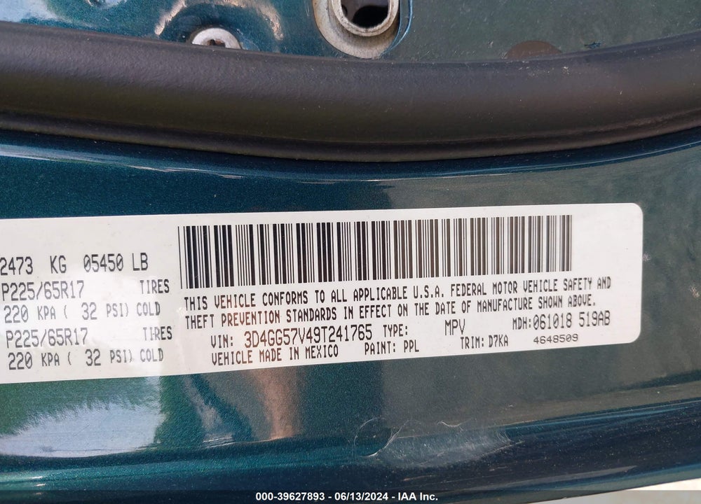 2009 DODGE JOURNEY SXT VIN: 3D4GG57V49T241765
