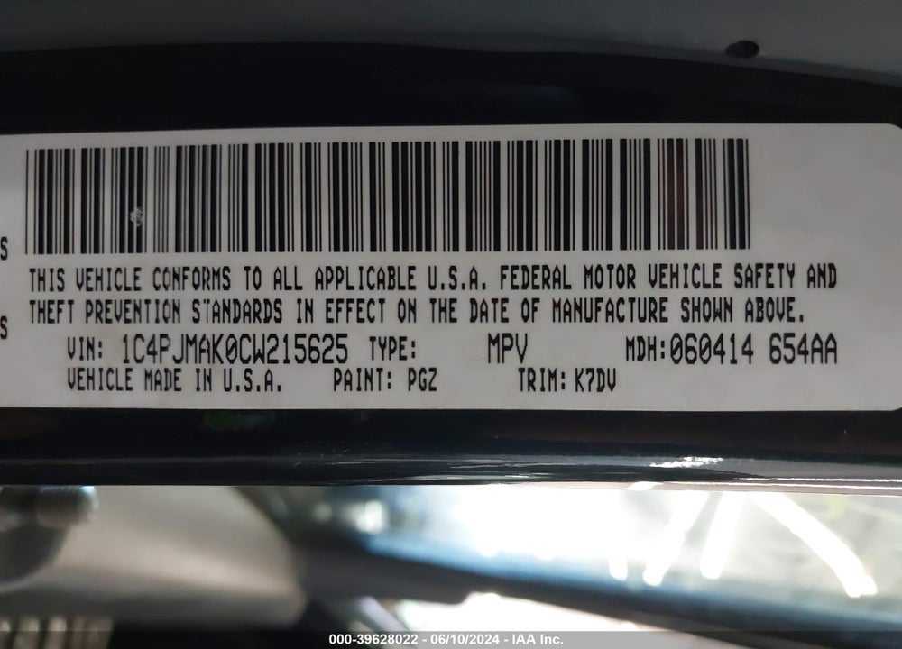 2012 JEEP LIBERTY SPORT VIN: 1C4PJMAK0CW215625