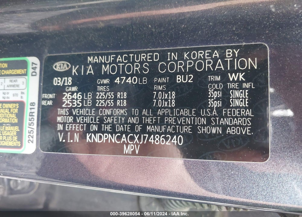 2018 KIA SPORTAGE EX VIN: KNDPNCACXJ7486240