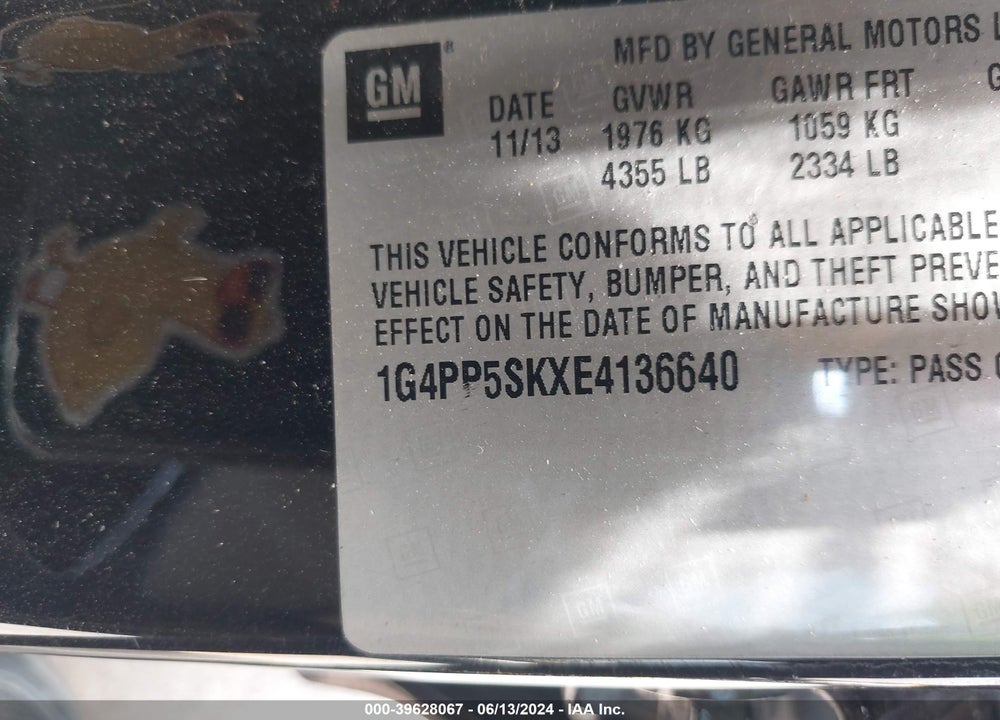 2014 BUICK VERANO VIN: 1G4PP5SKXE4136640