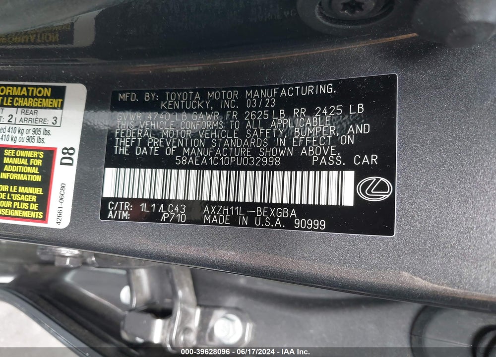 2023 LEXUS ES 300H LUXURY VIN: 58AEA1C10PU032998