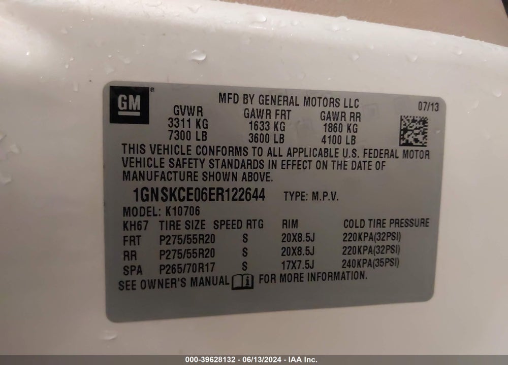2014 CHEVROLET TAHOE LTZ VIN: 1GNSKCE06ER122644