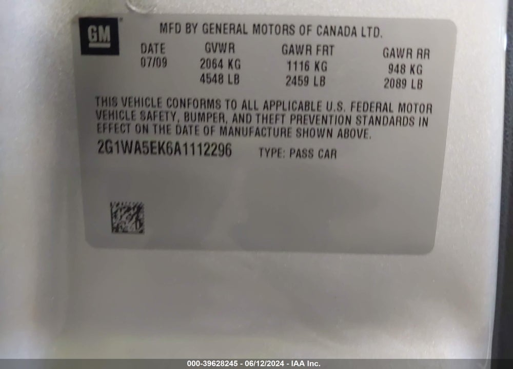 2010 CHEVROLET IMPALA LS VIN: 2G1WA5EK6A1112296