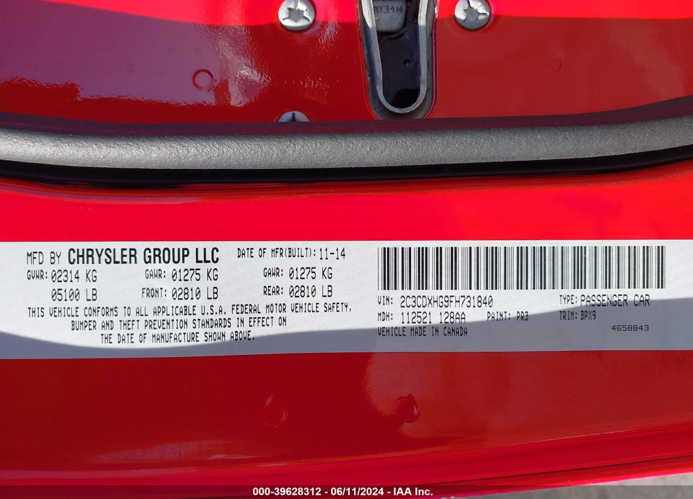 2015 DODGE CHARGER SXT VIN: 2C3CDXHG9FH731840