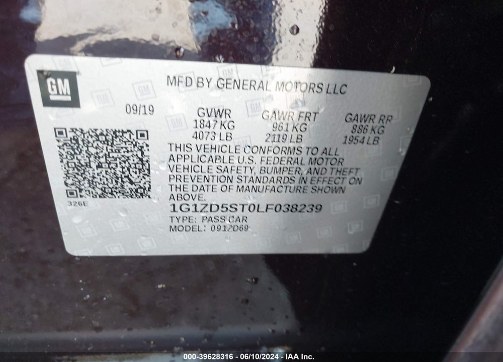 2020 CHEVROLET MALIBU FWD LT VIN: 1G1ZD5ST0LF038239