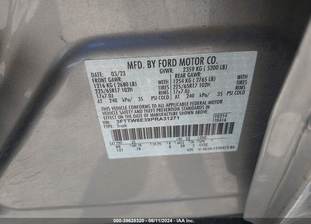 2023 FORD MAVERICK XLT VIN: 3FTTW8E39PRA31271